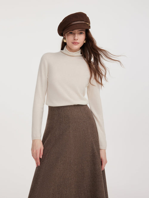 100% Cashmere Seamless Turtleneck Women Knit Top