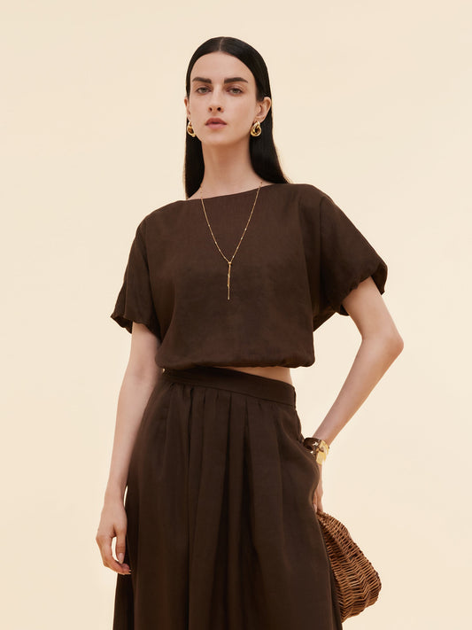 100% Linen Women Bud Sleeve Top