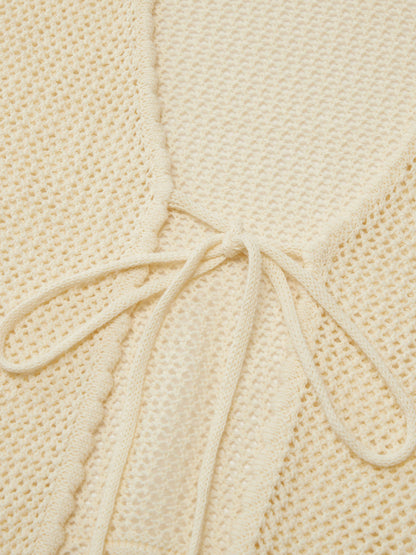100% Cotton Openwork Tie Front Women Cardigan