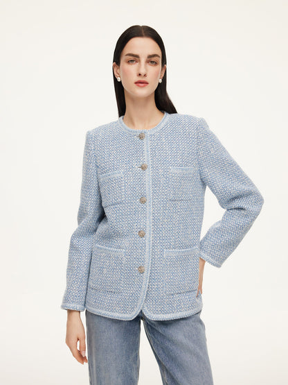 Tweed Single-Breasted Braided Trim Women Jacket
