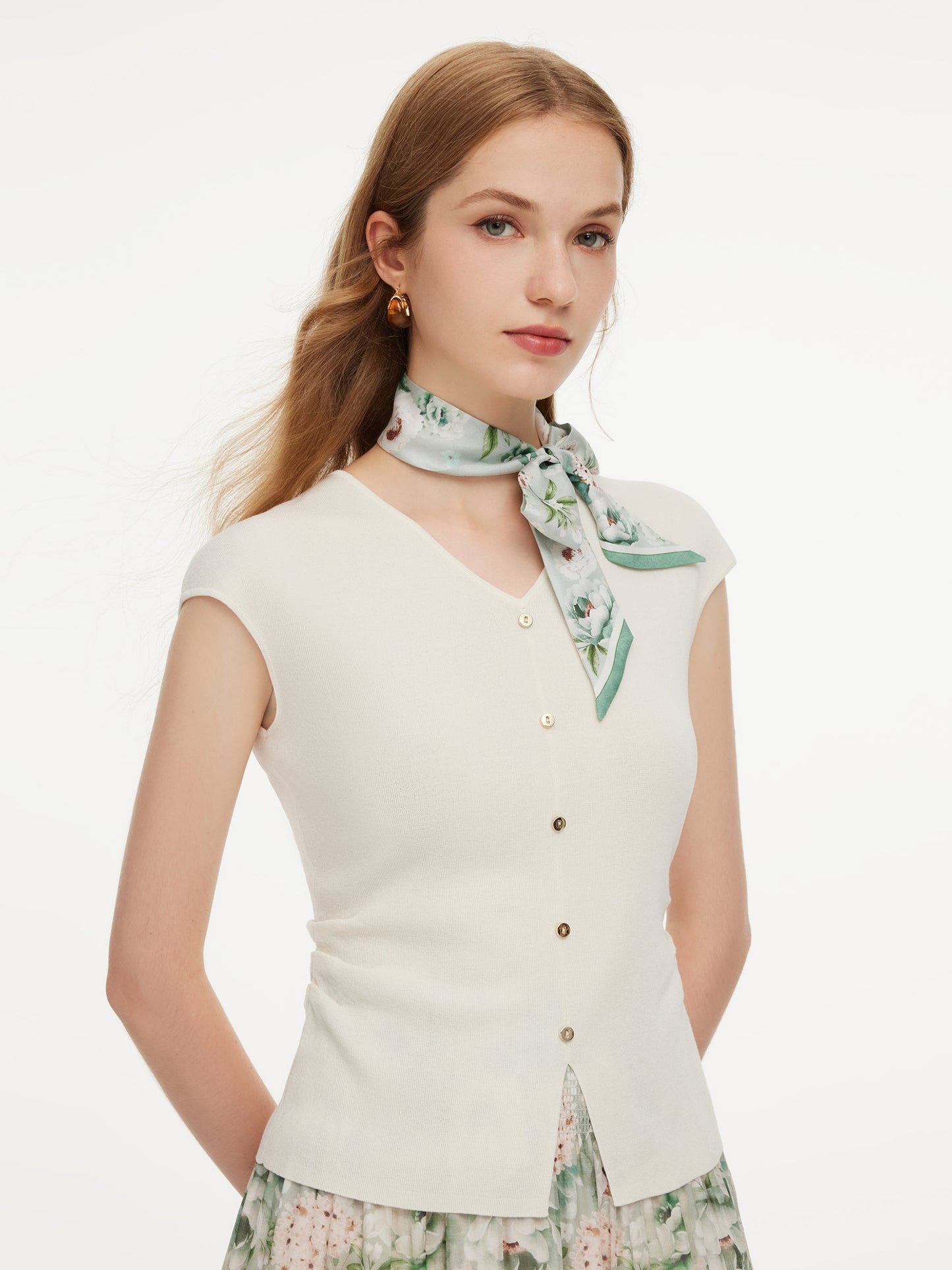 Tencel Blend Side Twist Women Cap Sleeve Knit Top