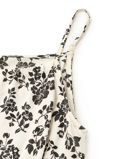 Camellia Print Spaghetti Strap Dress And Knitted Cardigan Two-Piece Set