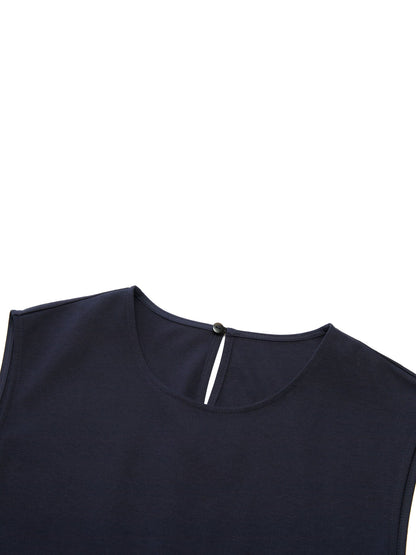 Dark Navy Bubble Hem Women Sleeveless Maxi Dress With Bag