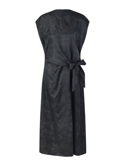 19MM Gambiered Canton Gauze Women Belted Maxi Dress With Scrunchie