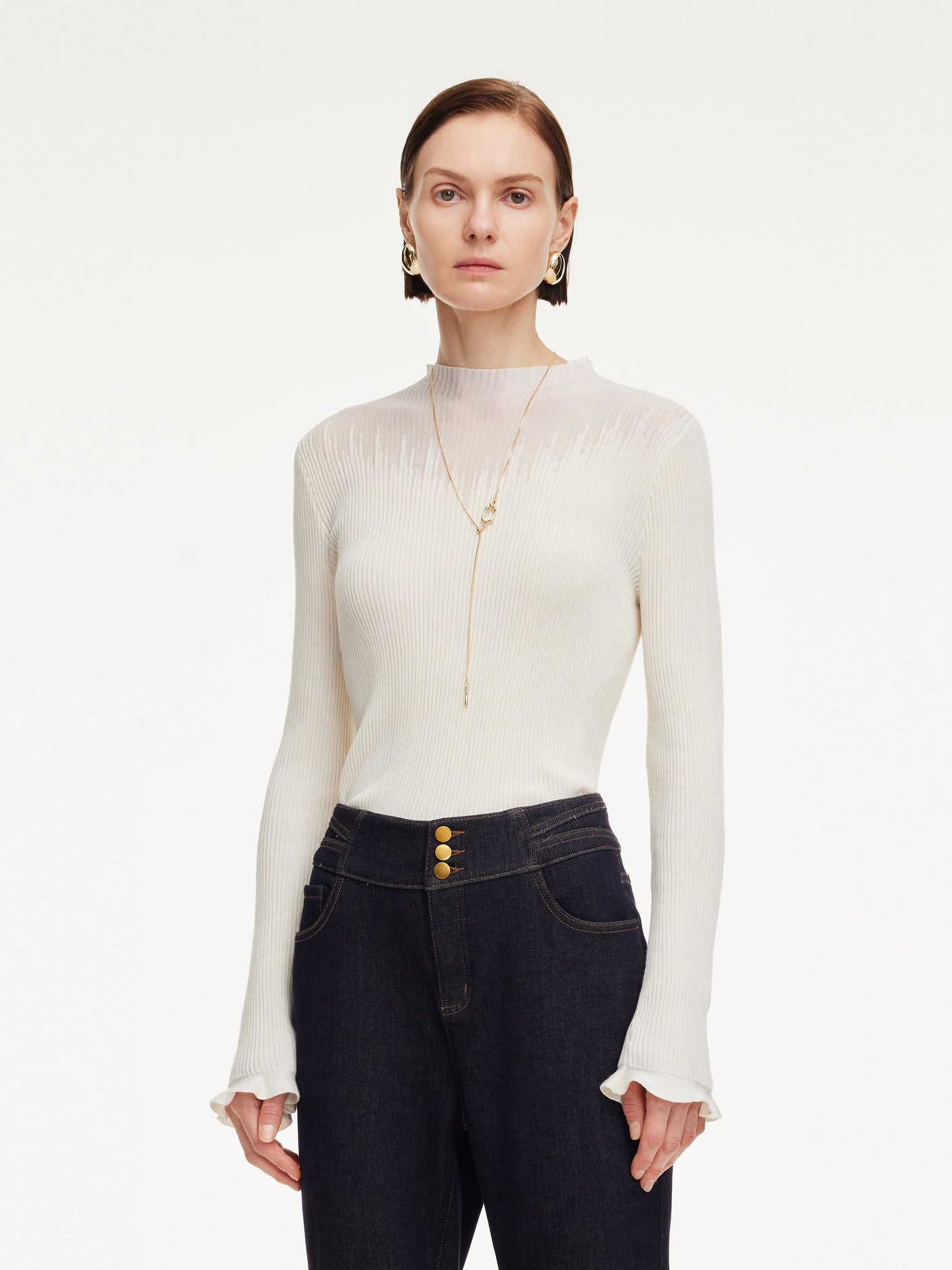 Tencel Wool Blend Mock Neck Women Knit Top