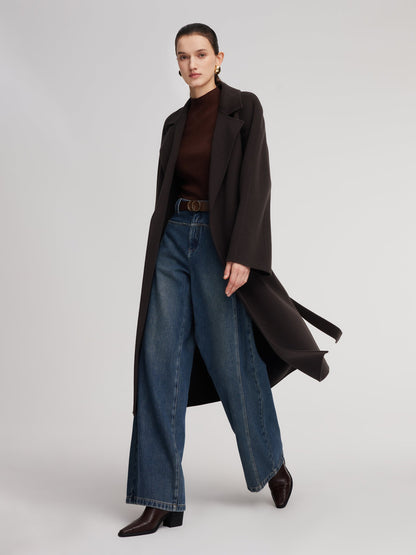 Cashmere Wool Blend Double-Faced Unisex Wrap Overcoat