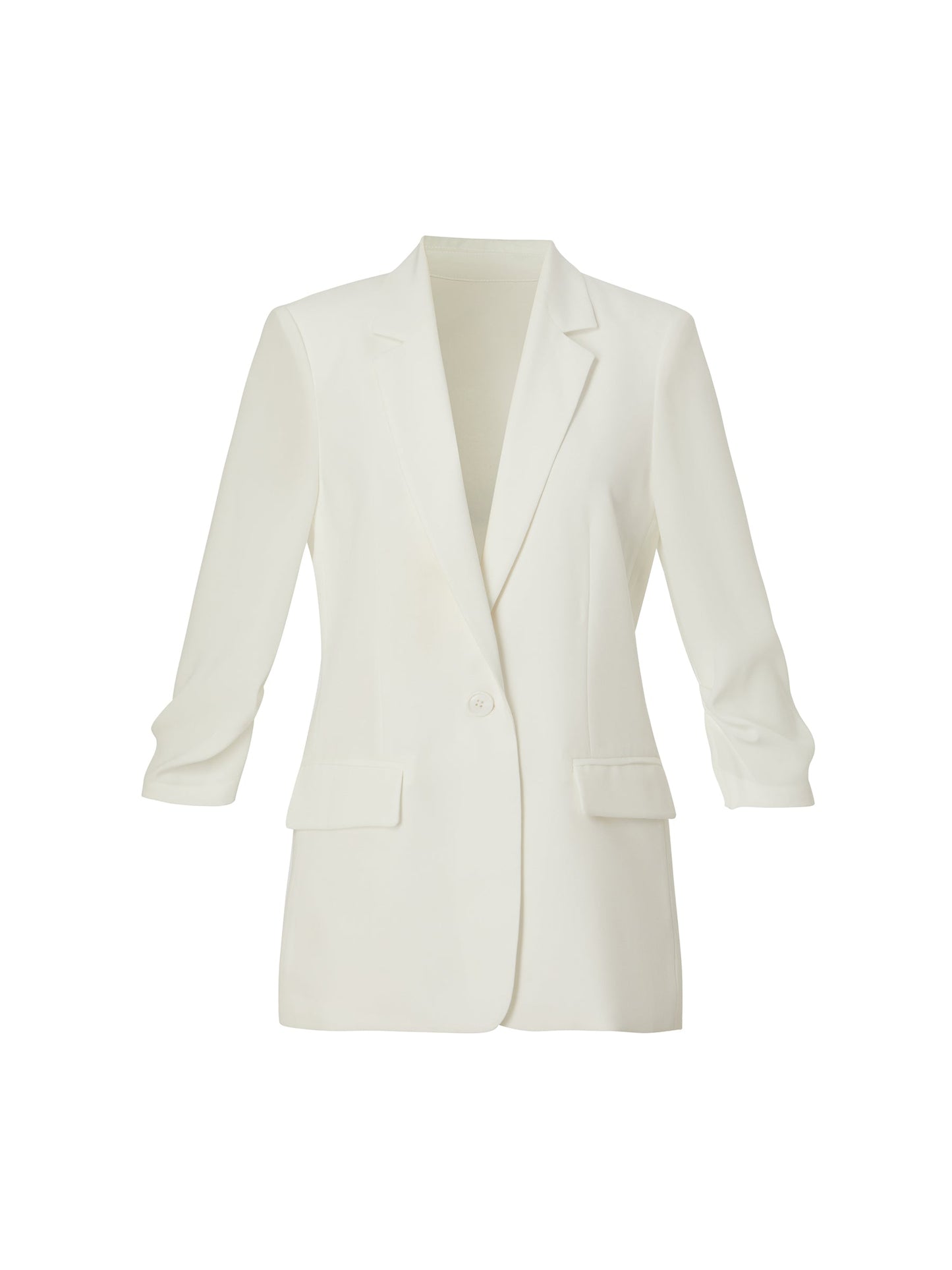 Triacetate Blend One Button Women Ruched Sleeve Blazer