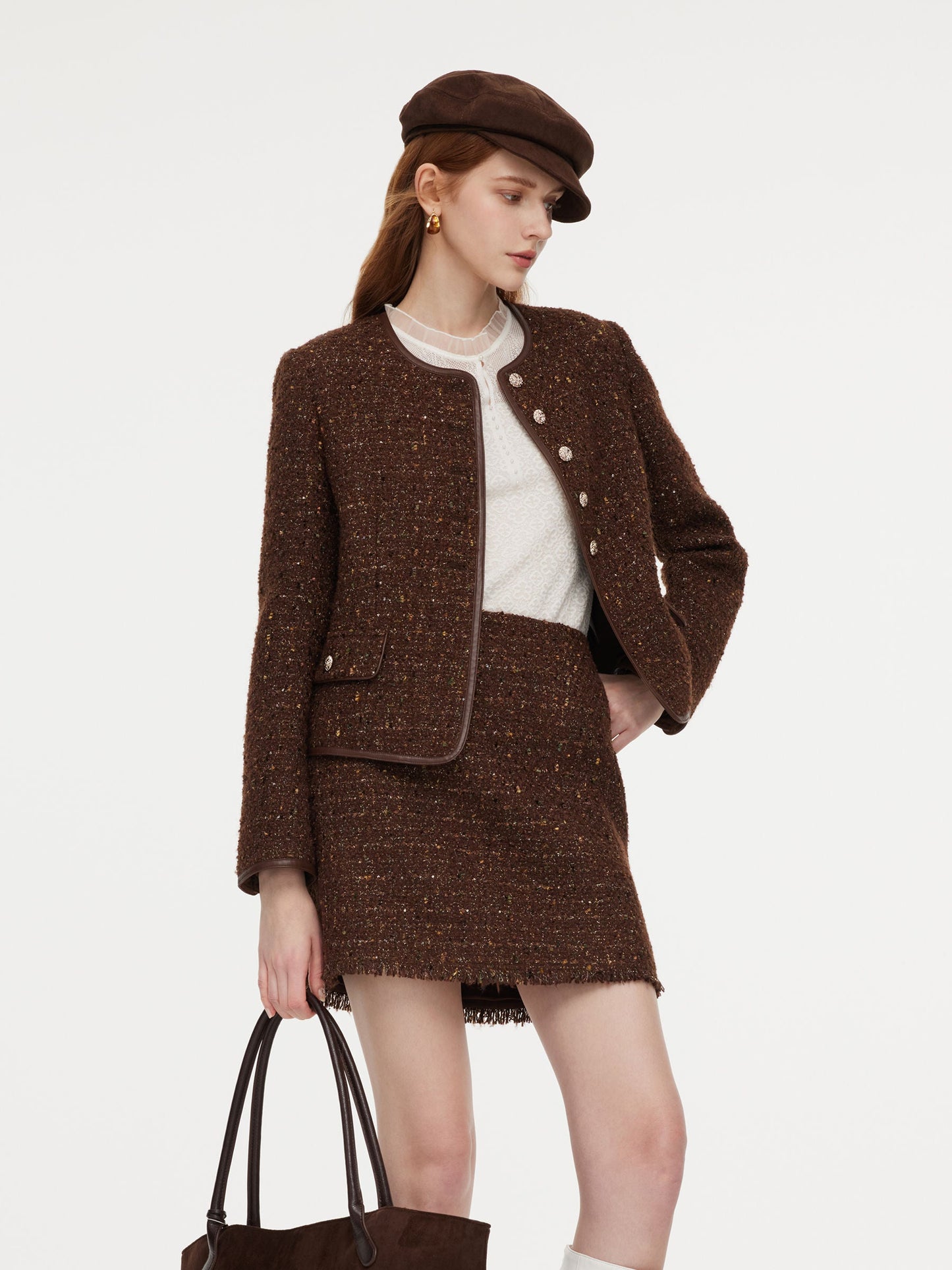[Preview] Wool Blend Tweed Sequins Women Jacket