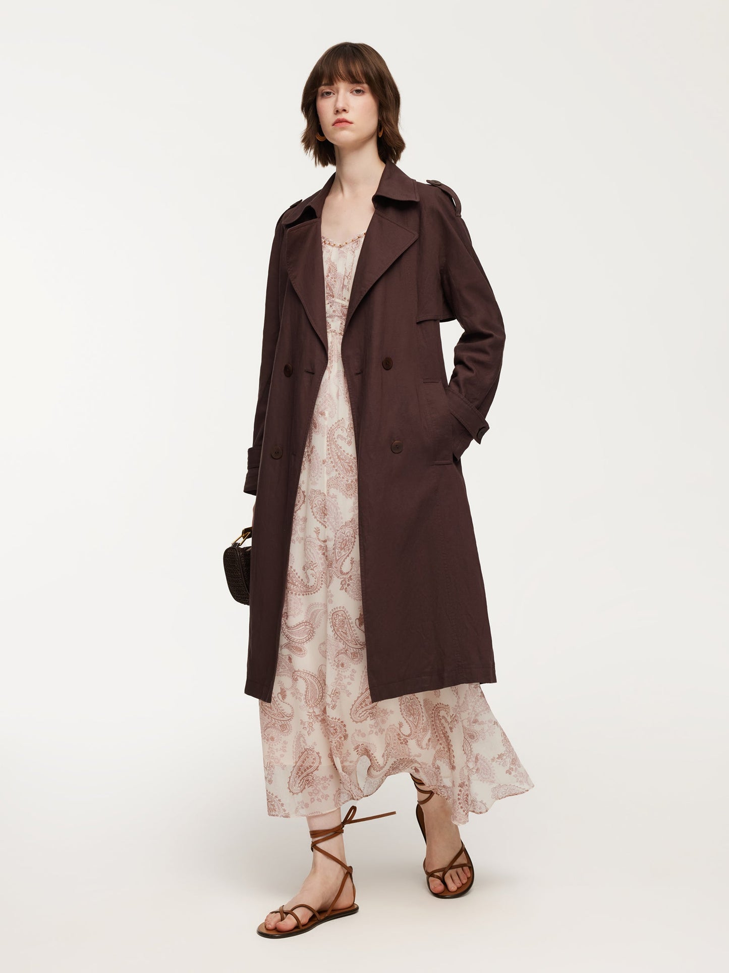 Linen Blend Women Belted Trench Coat