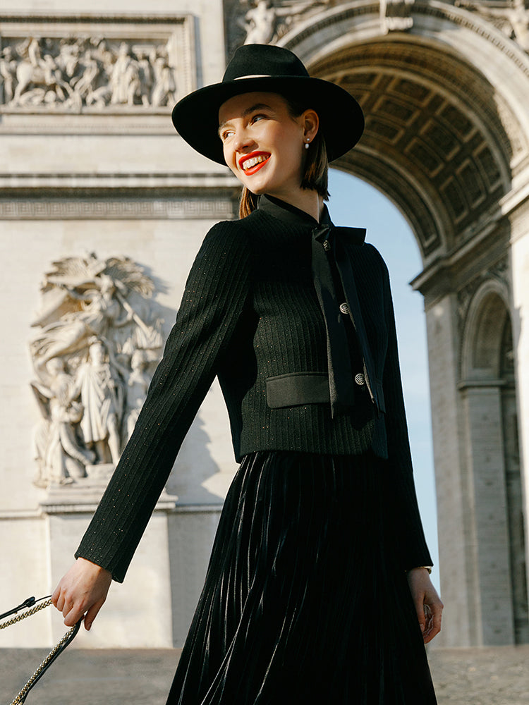 Crop Jacket With Flaps And Half Skirt Two-Piece Suit