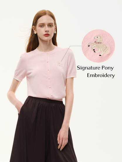 Tencel Blend Pony Embroidered Women Cardigan