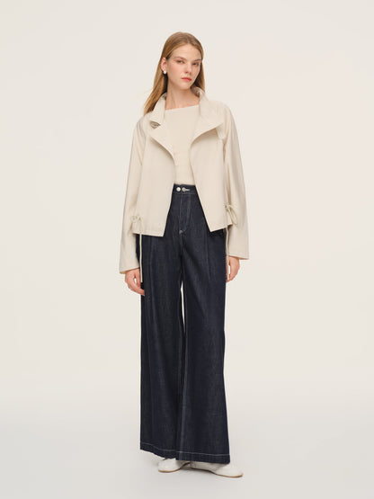 Tencel Blend Drawstring Hem Women Short Trench Coat