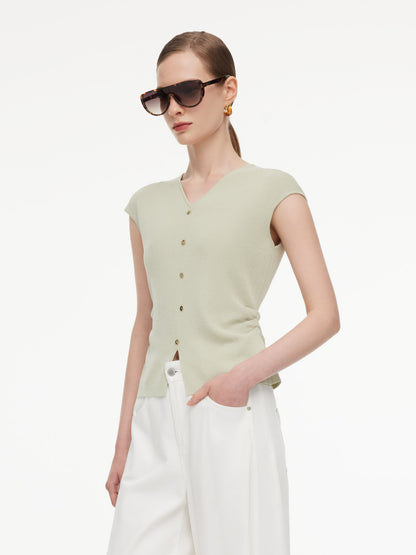 Tencel Blend Side Twist Women Cap Sleeve Knit Top