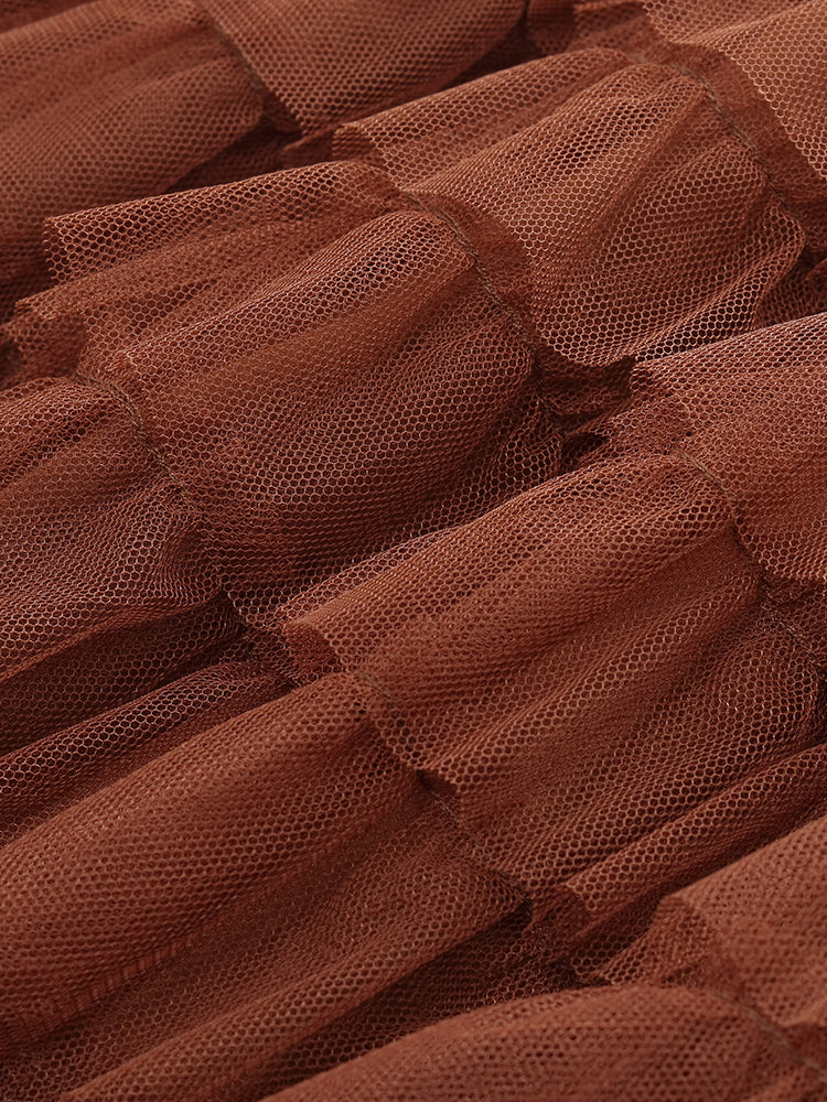 A-Line Mesh Ruffle Tiered Women Skirt