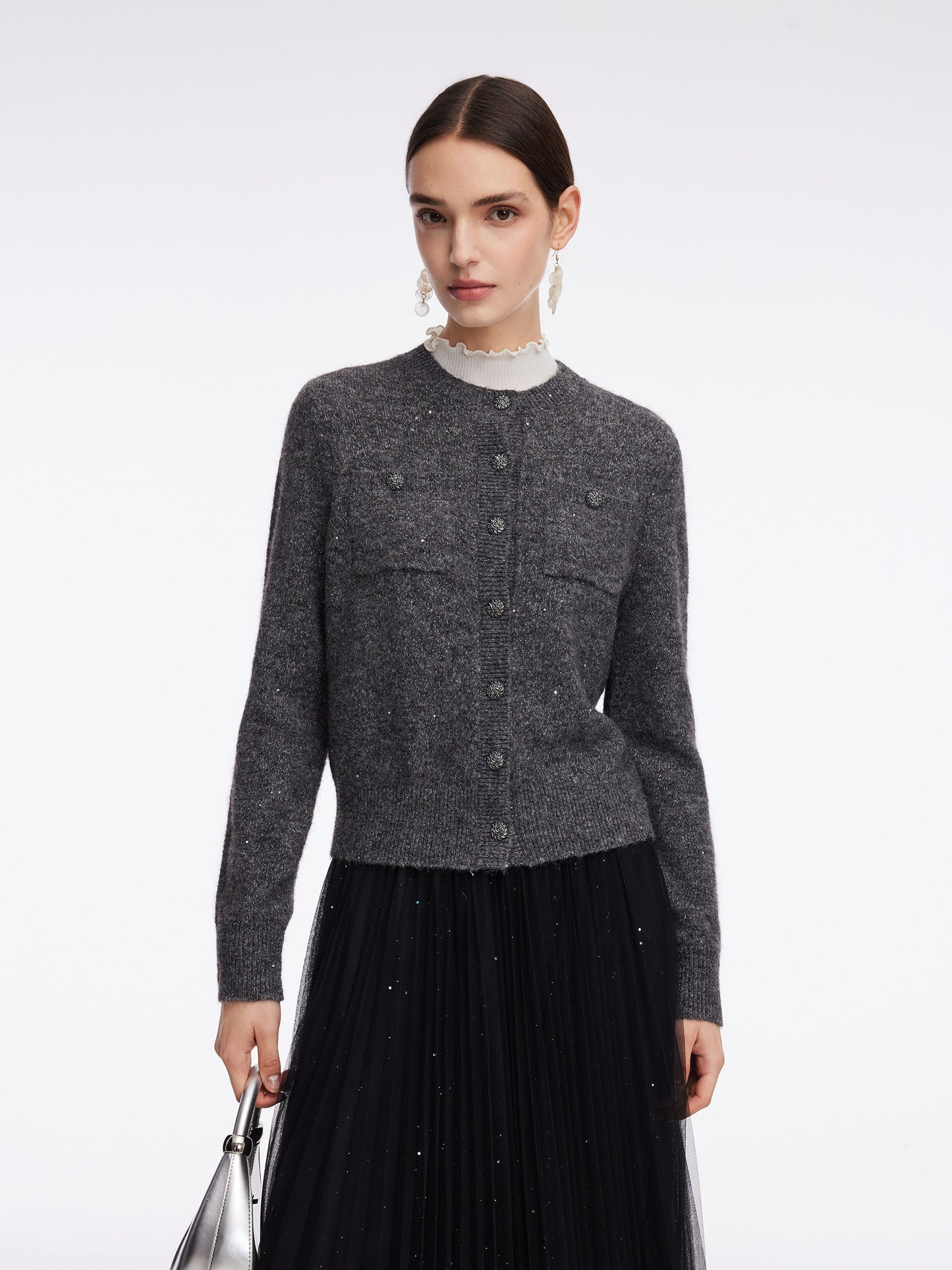 Mohair Wool Blend Sequins Women Cardigan