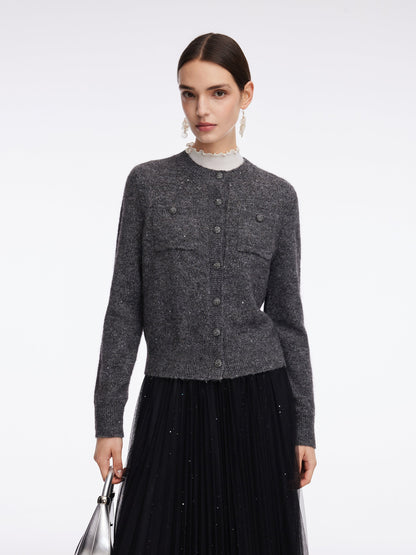 Mohair Wool Blend Sequins Women Cardigan