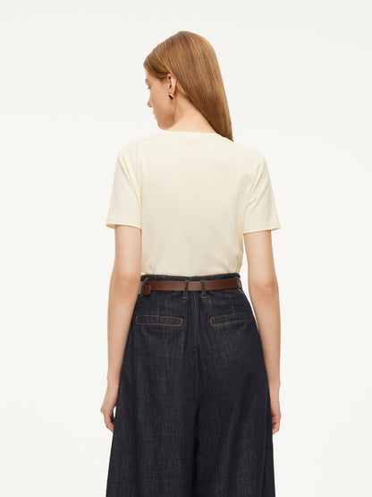 Cotton Side Twist Women T-Shirt With Detachable Beaded Chain