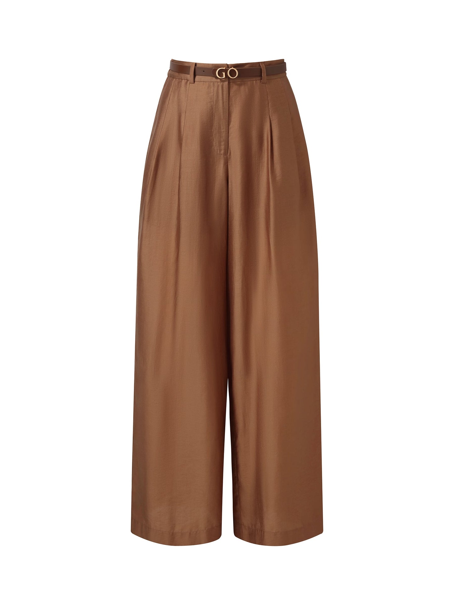 Tencel Blend Women Wide Leg Pants With GO Letter Leather Belt