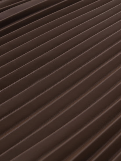 PU Leather Pleated A-Line Women Skirt