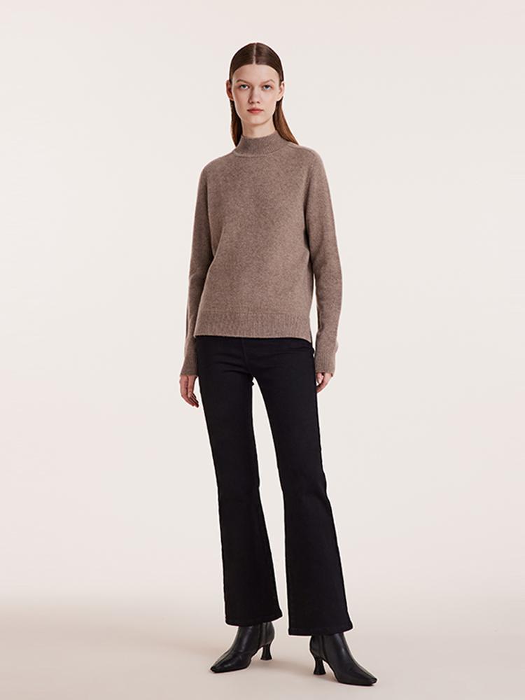 Pure Cashmere Seamless Mock Neck Slim Women Sweater