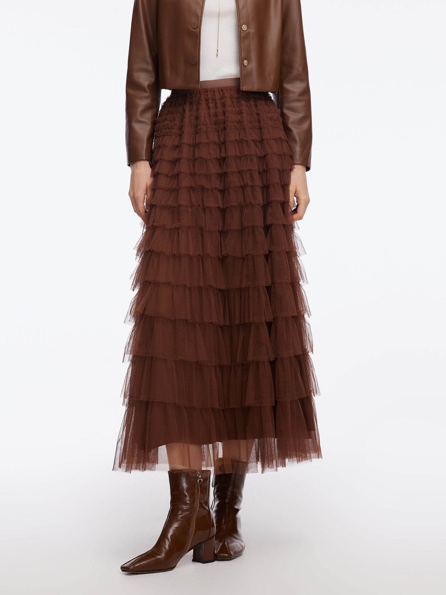 A-Line Mesh Ruffle Tiered Women Skirt
