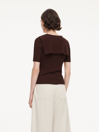 Lyocell Blend Round Neck Women Knit Top With Detachable Sailor Collar