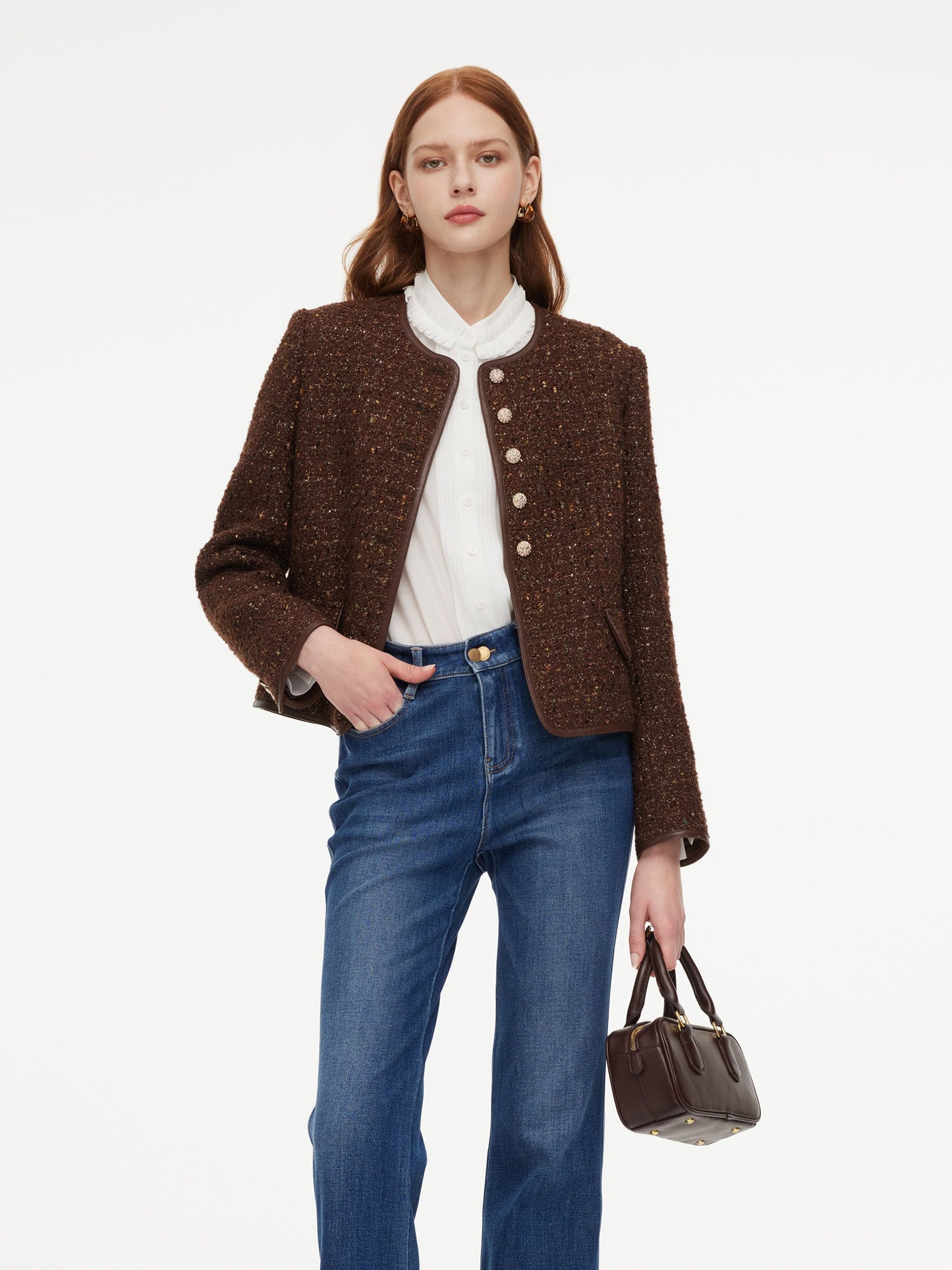 [Preview] Wool Blend Tweed Sequins Women Jacket