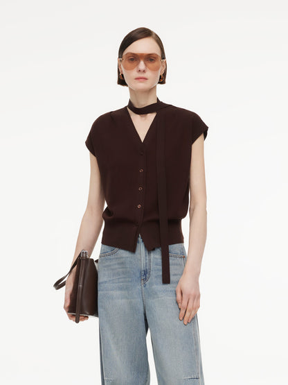 [Preview] Lyocell Blend V-Neck Women Knit Top With Ribbon