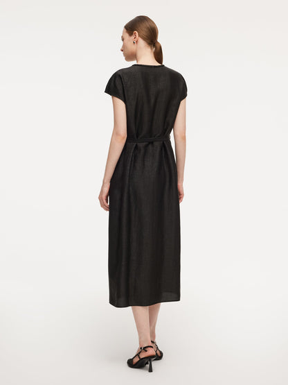 18MM Gambiered Canton Gauze Women Self-Tie Belt Maxi Dress