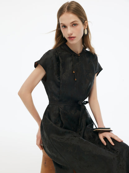 19MM Gambiered Canton Gauze Women Qipao Maxi Dress