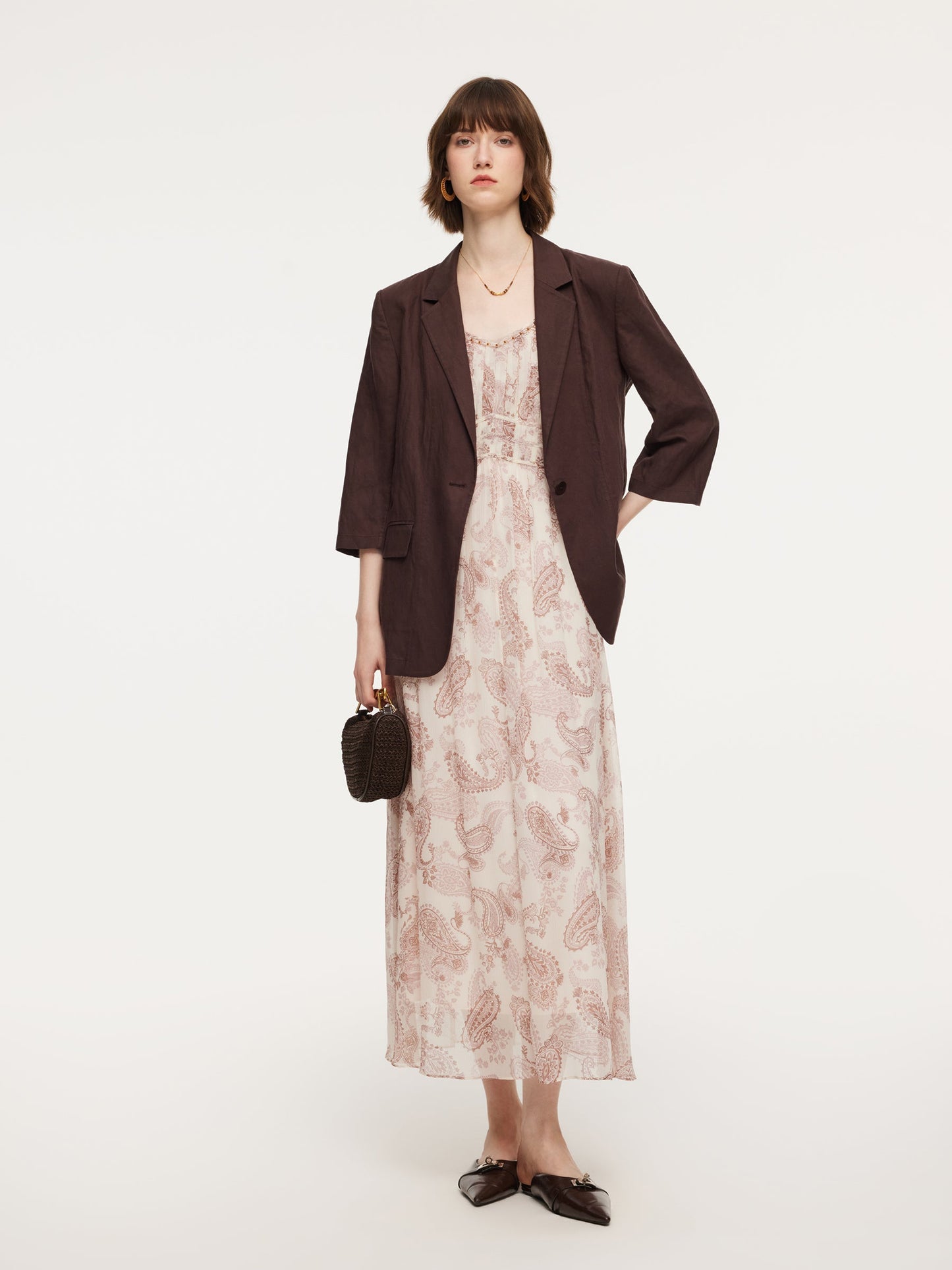 Linen Blend Women 3/4 Sleeve Blazer