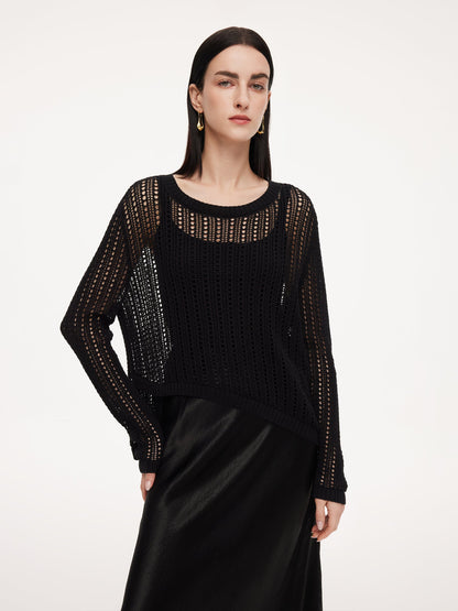100% Acetate Openwork Pullover & Tank Top & Skirt Three-Piece Set