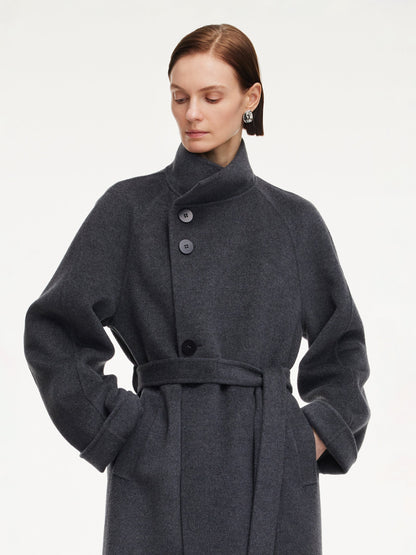 100% Wool Double-Faced Unisex Self-Tie Belt Overcoat