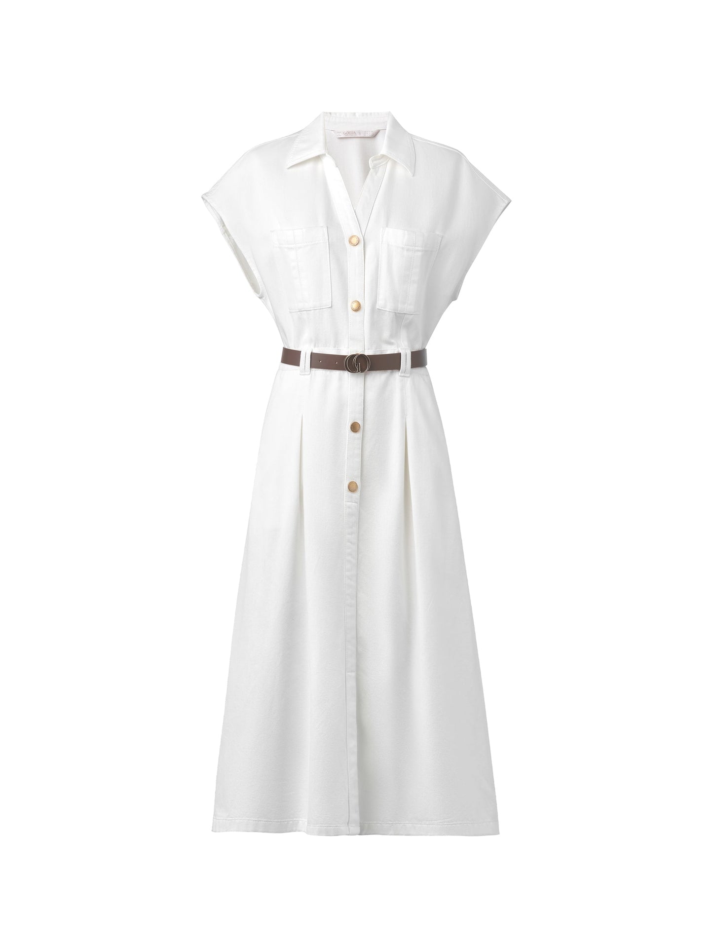 Lyocell Cotton Blend Denim Women V-Neck Maxi Shirt Dress With Belt