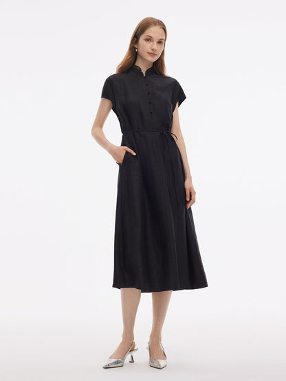 18MM Xiang Yun Silk A-Line Women Self-Tie Belt Midi Dress