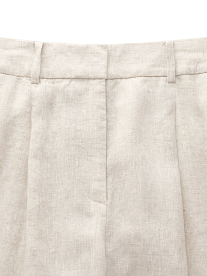 100% Linen Women Straight Leg Pants With Belt