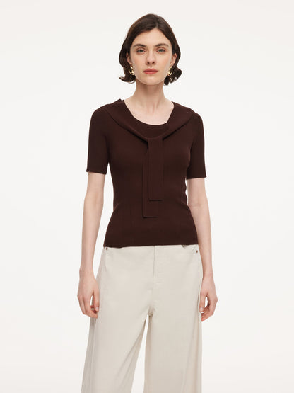 Lyocell Blend Round Neck Women Knit Top With Detachable Sailor Collar