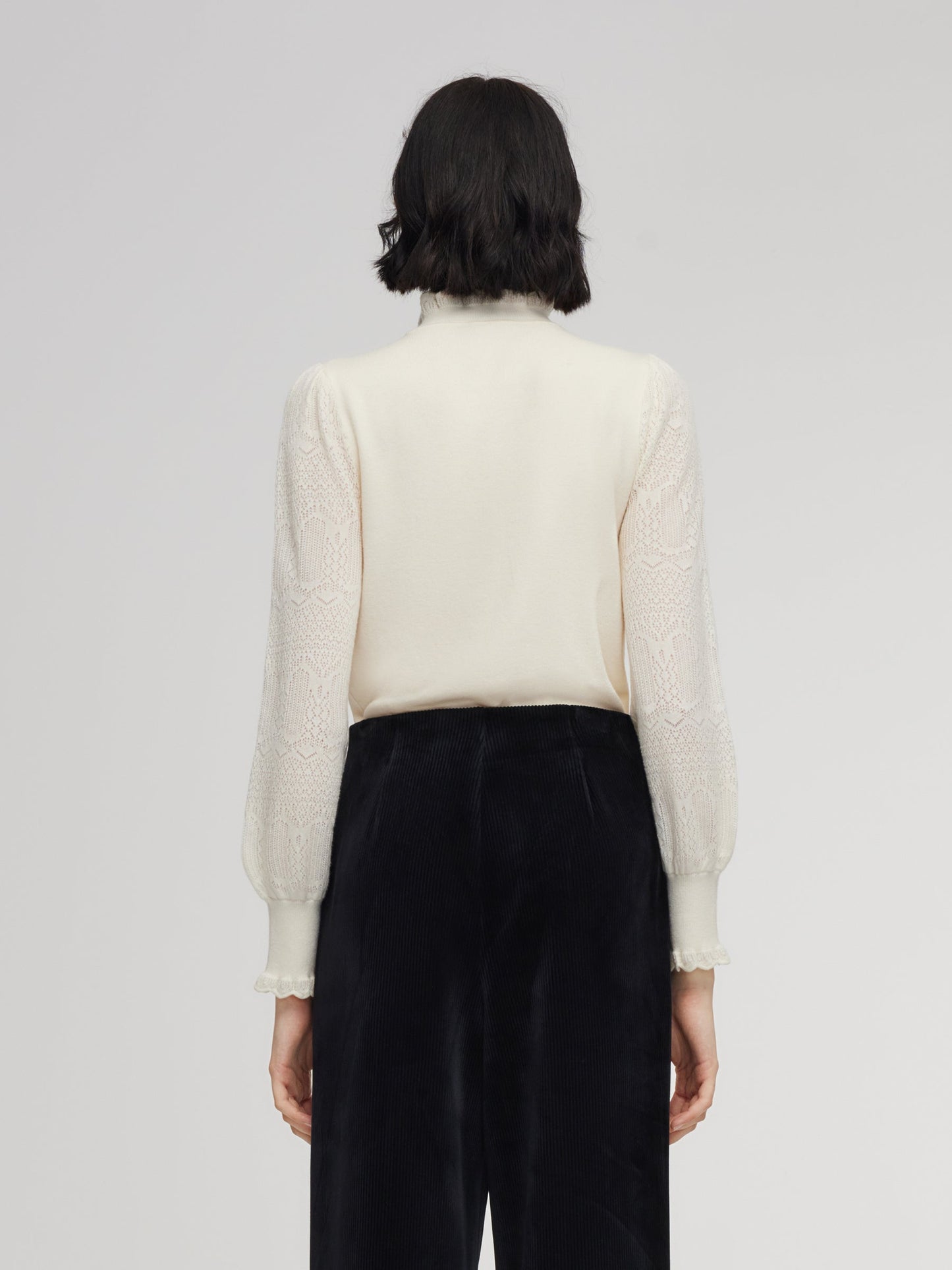 Tencel Wool Blend Ruffle Neck Women Sweater
