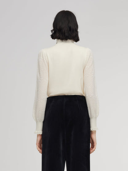 Tencel Wool Blend Ruffle Neck Women Sweater