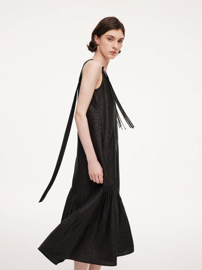 12MM Gambiered Canton Gauze Women V-Neck Sleeveless Maxi Dress