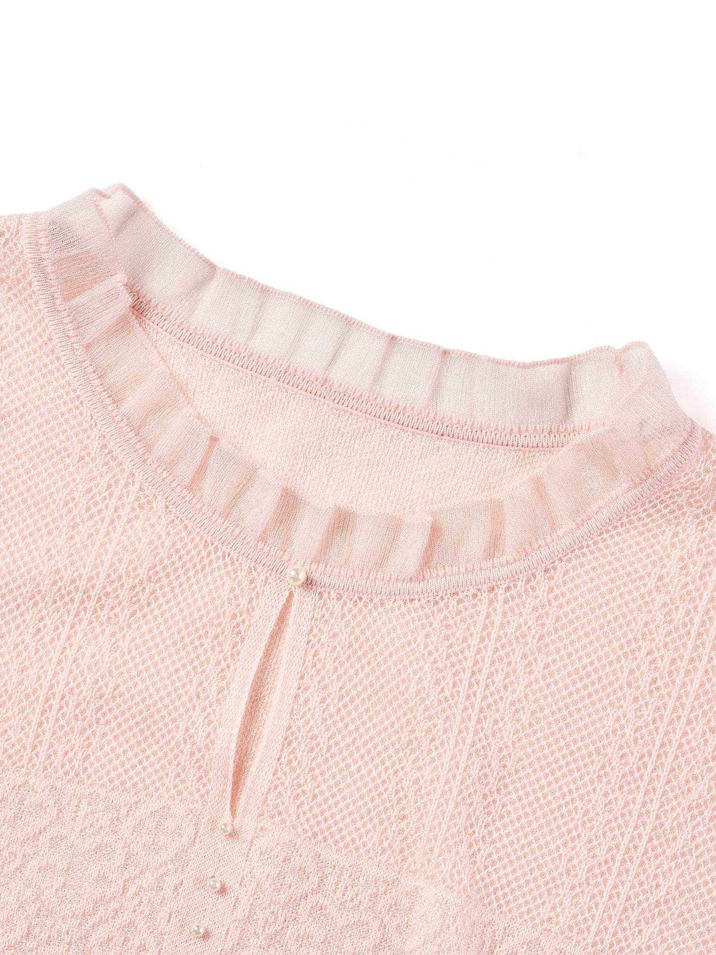 Jacquard Cut Out Neckline Women Ruffle Knit Tank Top