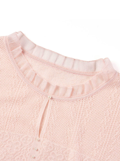 Jacquard Cut Out Neckline Women Ruffle Knit Tank Top