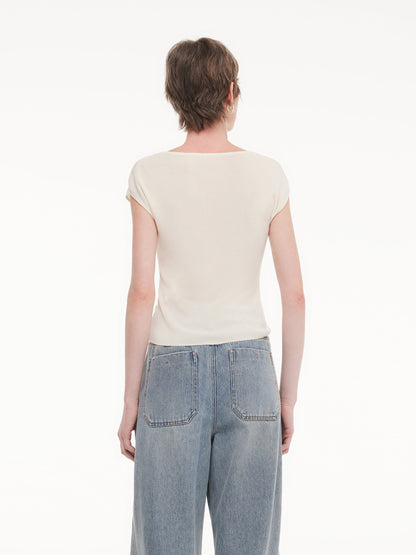 Tencel Mulberry Silk Cowl Neck Women Cap Sleeve Knit Top