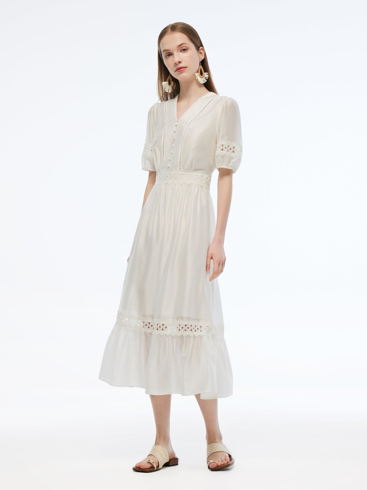 Tencel Blend Patchwork Lace Women Maxi Dress