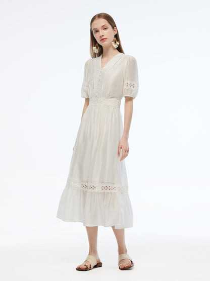 Tencel Blend Patchwork Lace Women Maxi Dress