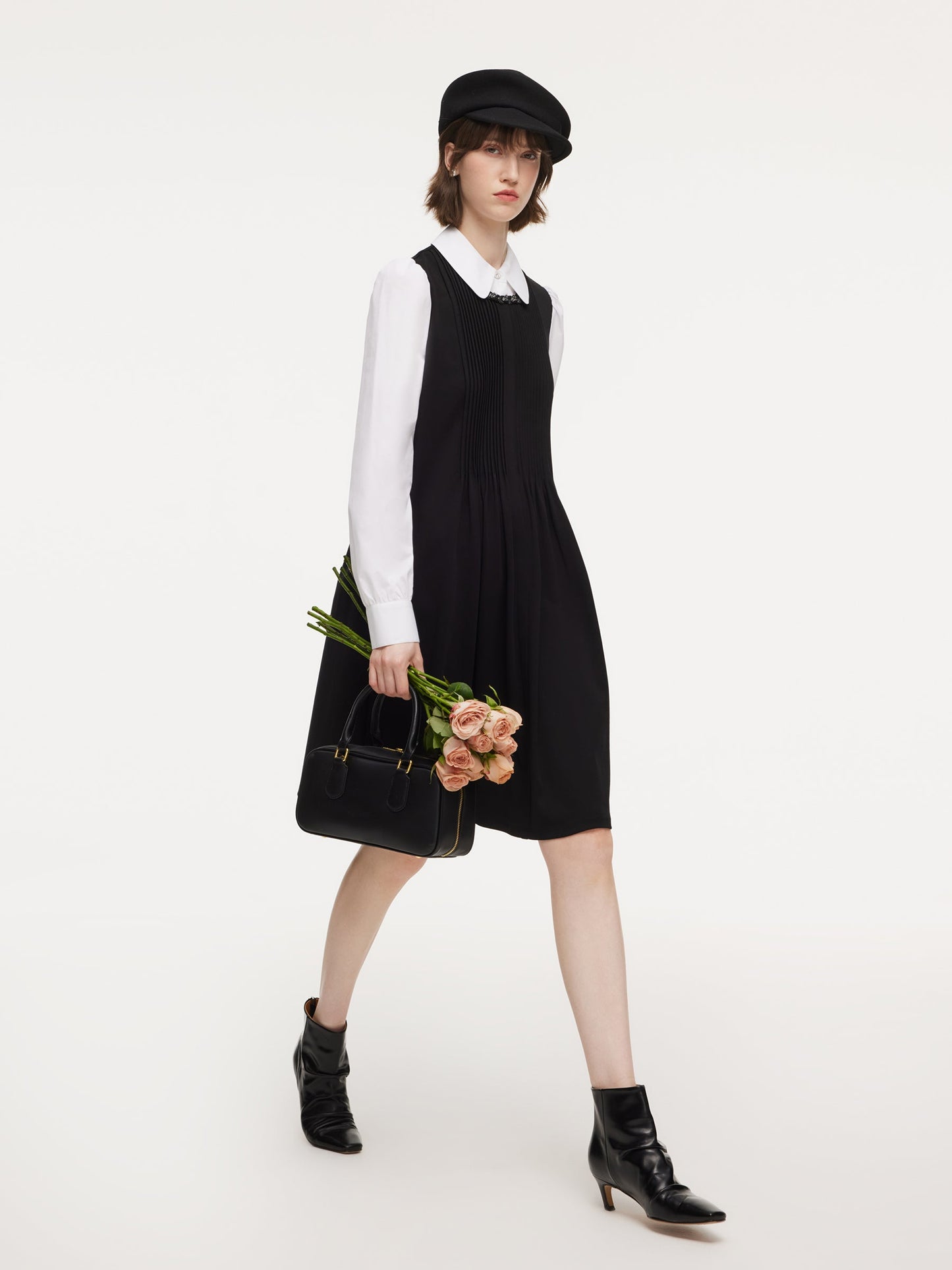 Patchwork Faux-Layered Women Midi Dress