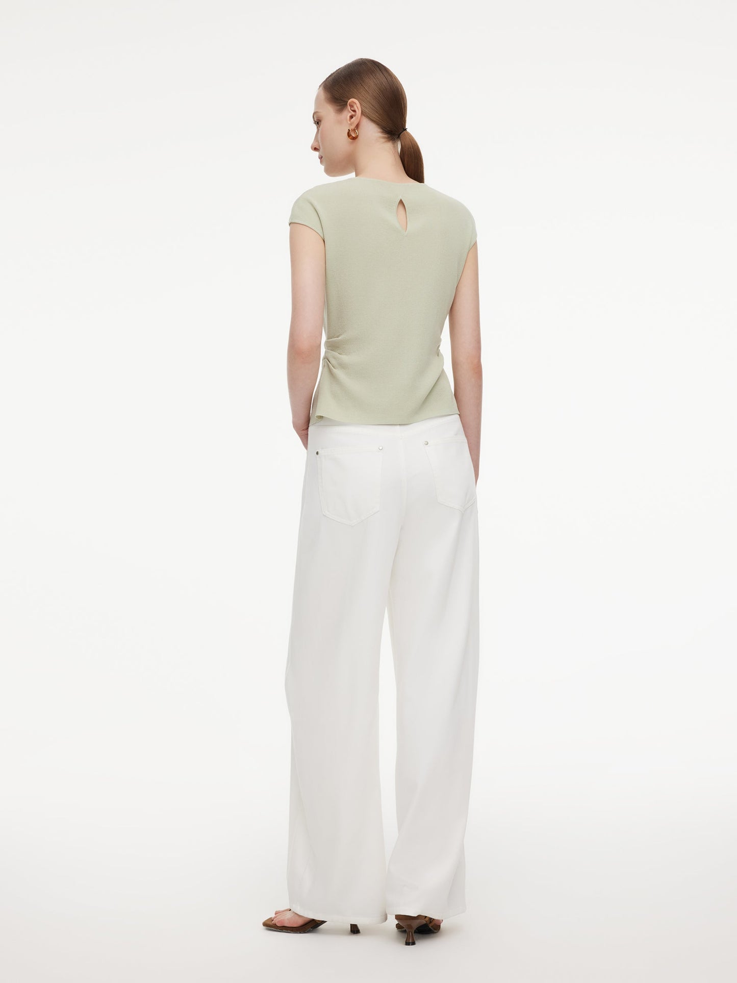 Tencel Blend Side Twist Women Cap Sleeve Knit Top
