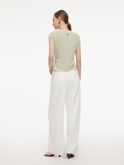 Tencel Blend Side Twist Women Cap Sleeve Knit Top