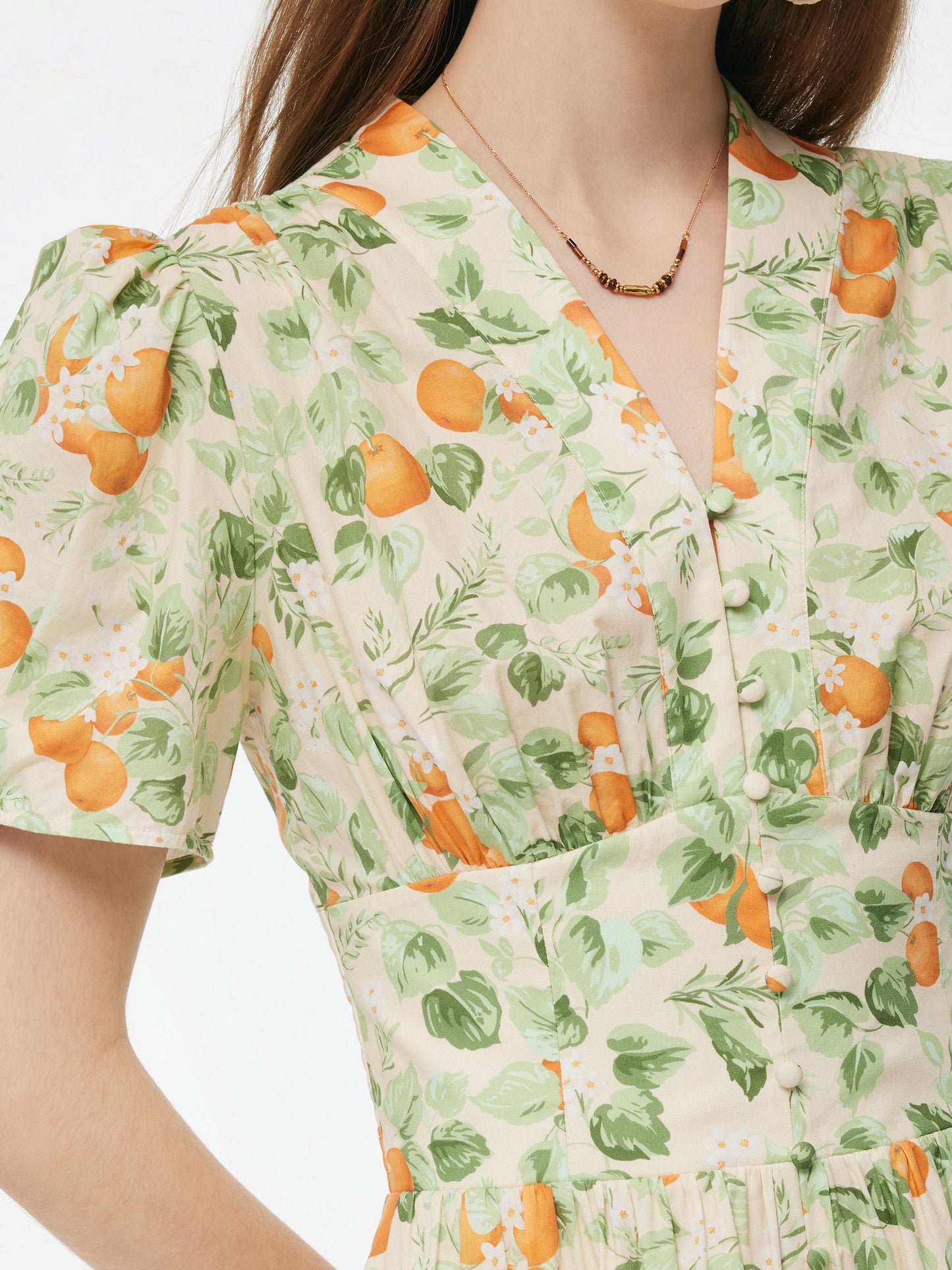Cotton Gathered Waist Floral Print Women Maxi Dress