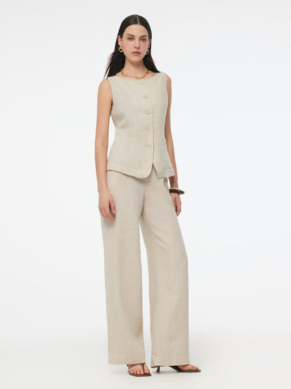 100% Linen Vest And Pants Two-Piece Set